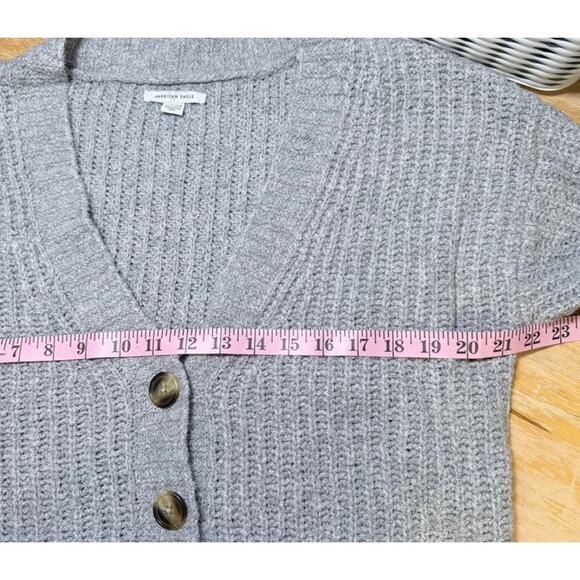 American Eagle Buttoned Boxy Cardigan Sweaters Size XS Oversized Gray Green Cozy - Picture 3 of 16